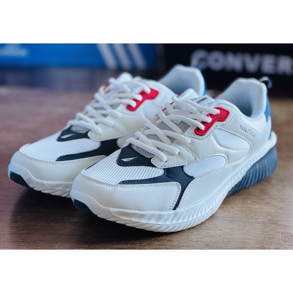 Men’s Size 9.5 Nautica Angler White Navy Lifestyle Sneakers CV2143 NWOB